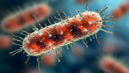 Fototapeta premium Microscopic View of Vibrant Red Tuberculosis Bacillus Bacteria with Intricate Structures