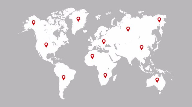 World globe map pin location animation, world map pin pointer location animated.