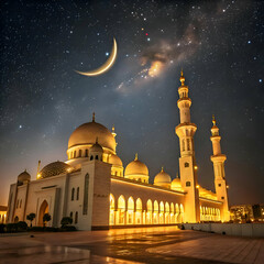 A mosque with a crescent moon on the top
