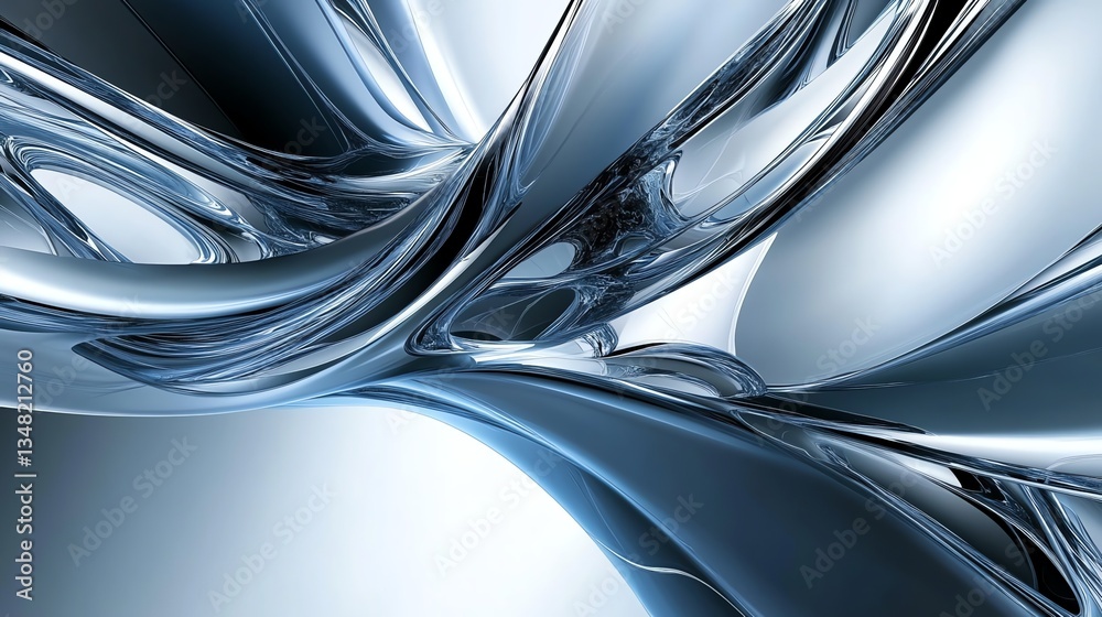 Fototapete flowing metallic structure abstract background with smooth lines and reflections