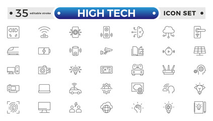 High tech outline icons set. Innovation Related Vector Line Icons. Editable stroke outline icon. 
