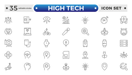High tech outline icons set. Innovation Related Vector Line Icons. Editable stroke outline icon. 
