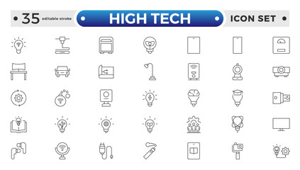 High tech outline icons set. Innovation Related Vector Line Icons. Editable stroke outline icon. 
