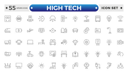High tech outline icons set. Innovation Related Vector Line Icons. Editable stroke outline icon. 
