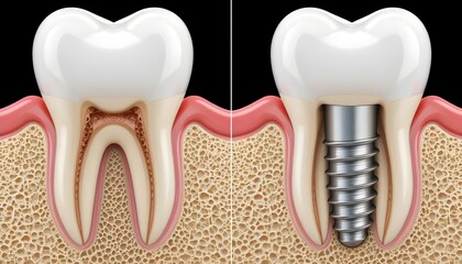 Dental Implant vs. Natural Tooth: Cross-Section Comparison