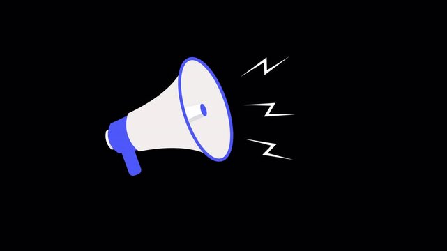Megaphone speaker laud icon animation on black background,  laud speaker audio sound animated.