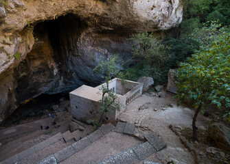 The church of Paulus at the entrance to the sinkhole or cave of Paradise. Heaven and Hell caves ( Turkish; Cennet Cehennem Mağarası ) are open-air museums in Turkey. Mersin city, Turkey country 