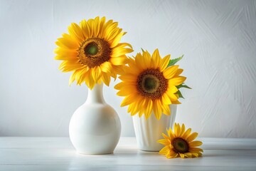 Double Exposure Sunflowers: White Vase, Table, Wall - Surreal Photography