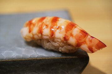 Shrimp Sushi close up. Japanese food
