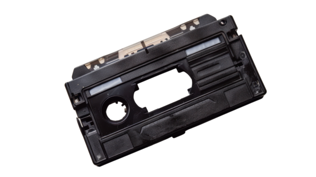 Mini dv cassette showing magnetic tape with transparent background