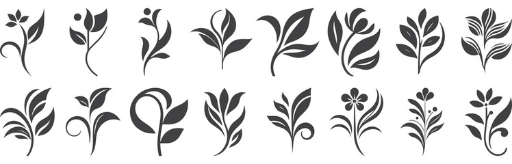 Elegant Floral Silhouette Set Minimalist Botanical Vector Designs.