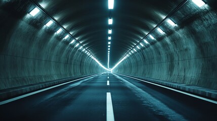 Driving Through a Long Concrete Tunnel with Bright Lights Perspective