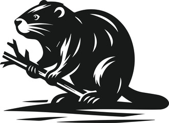 Beaver pushing a branch into place vector