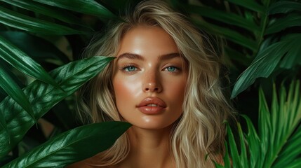 Naklejka premium Radiant Beauty Amidst Lush Greenery: A Portrait of Natural Elegance