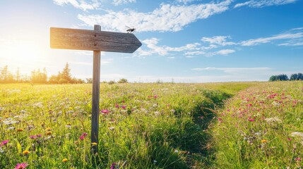 Exploring nature trails scenic meadow photography bright sky panoramic view adventure awaits