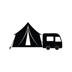 camping in the mountains silhouette vector