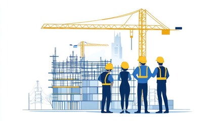 Construction site engineers observing building progress