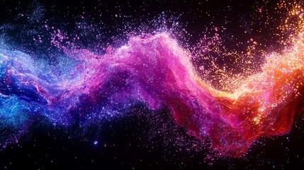 Vibrant cosmic waves of color swirl through dark space, creating a stunning visual spectacle
