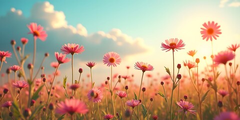 Obraz premium Wildflowers plant on summer or autumn nature background, banner for website