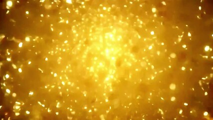 Bright golden glitter confetti explosion, glowing particles shimmering elegantly in air, creating festive, vibrant atmosphere with radiant sparkles and magical celebration effect