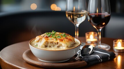 Delicious Bowl of Freshly Prepared Food on Rustic Wooden Table Setting