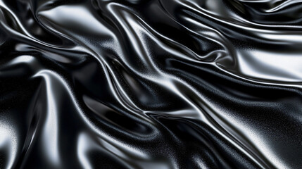 Obraz premium A close-up of smooth, shiny black fabric, highlighting its elegant folds and texture, creating an intriguing visual flow.