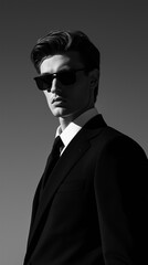 Obraz premium A photograph of an attractive businessman wearing a black suit..