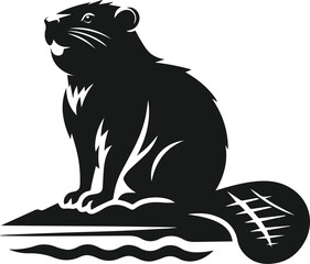 Beaver sitting on the edge of a dam and looking proud vector