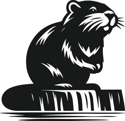 Beaver sitting on the edge of a dam and looking proud vector