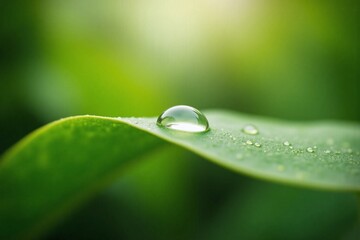 water droplet sitting on top of a green leaf