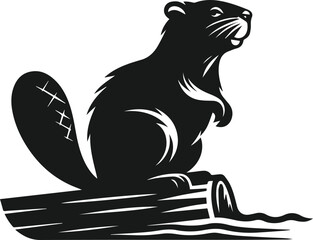 Beaver sitting on the edge of a dam and looking proud vector