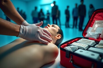 Close up Rescue and CPR training for first aid and lifeguard.