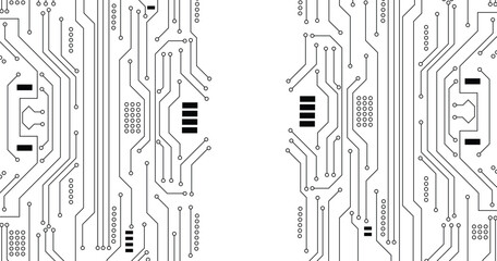 Gray abstract futuristic technology circuit board background. Digital technology technological concept grey wide banner. Vector illustration