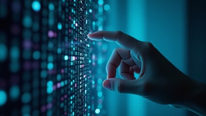 hand with binary code