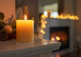 Cozy candlelit ambiance with warm, glowing bokeh lights.