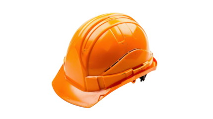 Orange safety helmet isolated on transparent background representing construction and workplace protection
