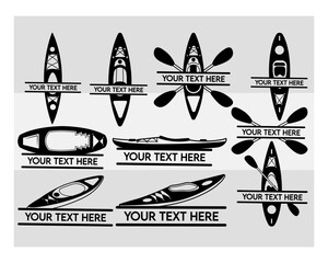 Kayak Split Monogram Svg, Split Monogram, Circle Monogram, Kayak Silhouette, Kayak Boat Svg, Sports Svg, Water Boat Svg, Kayaking Png, Kayak Paddle, Pickleball Vector, Cut Files,
