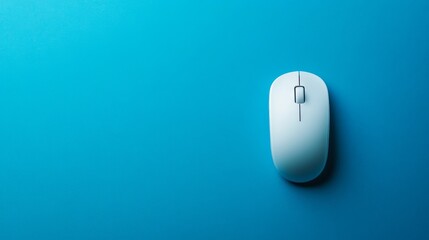 modern minimalist tech layout, luminous white mouse focal point, harmonious arrangement of cyan peripherals, deep ocean blue background, professional lighting setup, geometric precision, commercial