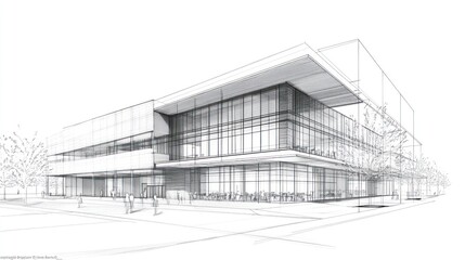 Architectural sketch of modern building exterior