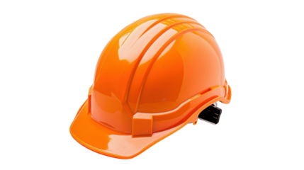Orange safety helmet protecting construction workers on transparent background