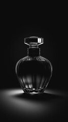 A minimalist perfume bottle against a backdrop of light and shadow. 