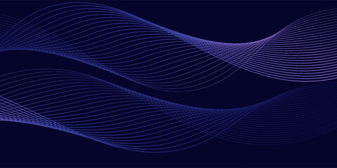 Dark abstract background with glowing wave. Shiny moving lines design element. Modern purple blue gradient flowing wave lines. Futuristic technology concept. Vector illustration