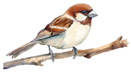 Fototapeta premium Detailed Watercolor Sparrow On Branch