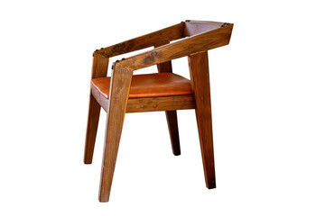 Vintage wooden arm chair with leather cushion