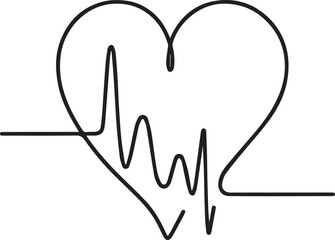 Heart Cardiogram Continuous Line Art Vector