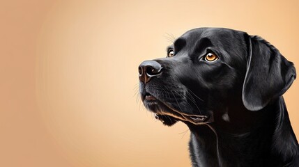 Elegant Black Labrador Portrait Looking Up Against a Neutral Background
