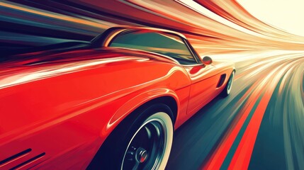 Driving Red Classic Car with Motion Blur Speed Effect Illustration