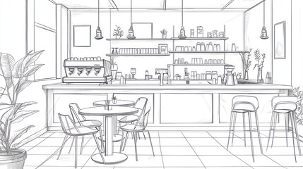 Obraz premium Interior sketch of a modern coffee shop