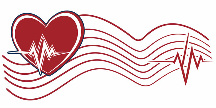A streamlined design featuring a red heart and wave lines against a white background, promoting health, fitness, and robust heart health.
