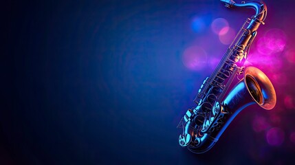 Obraz premium Saxophone Musical Instrument Under Spotlight with Bokeh for Jazz Music